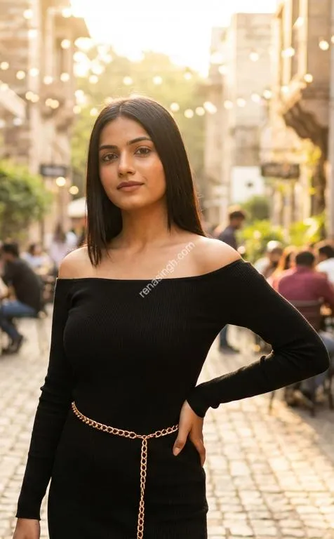 Shreya in black dress posing